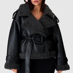 Ruby women's short belted faux leather padded jacket