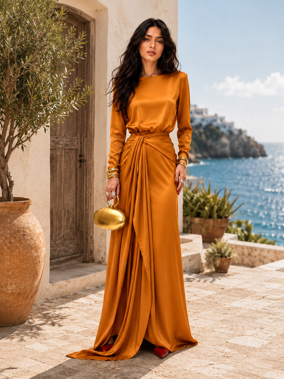 Verity draped satin maxi dress