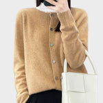 Fuzzy Crew Neck Button Up Cardigan for women, view 12