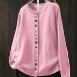Contrast Button Crew Neck Knit Cardigan for women, view 4