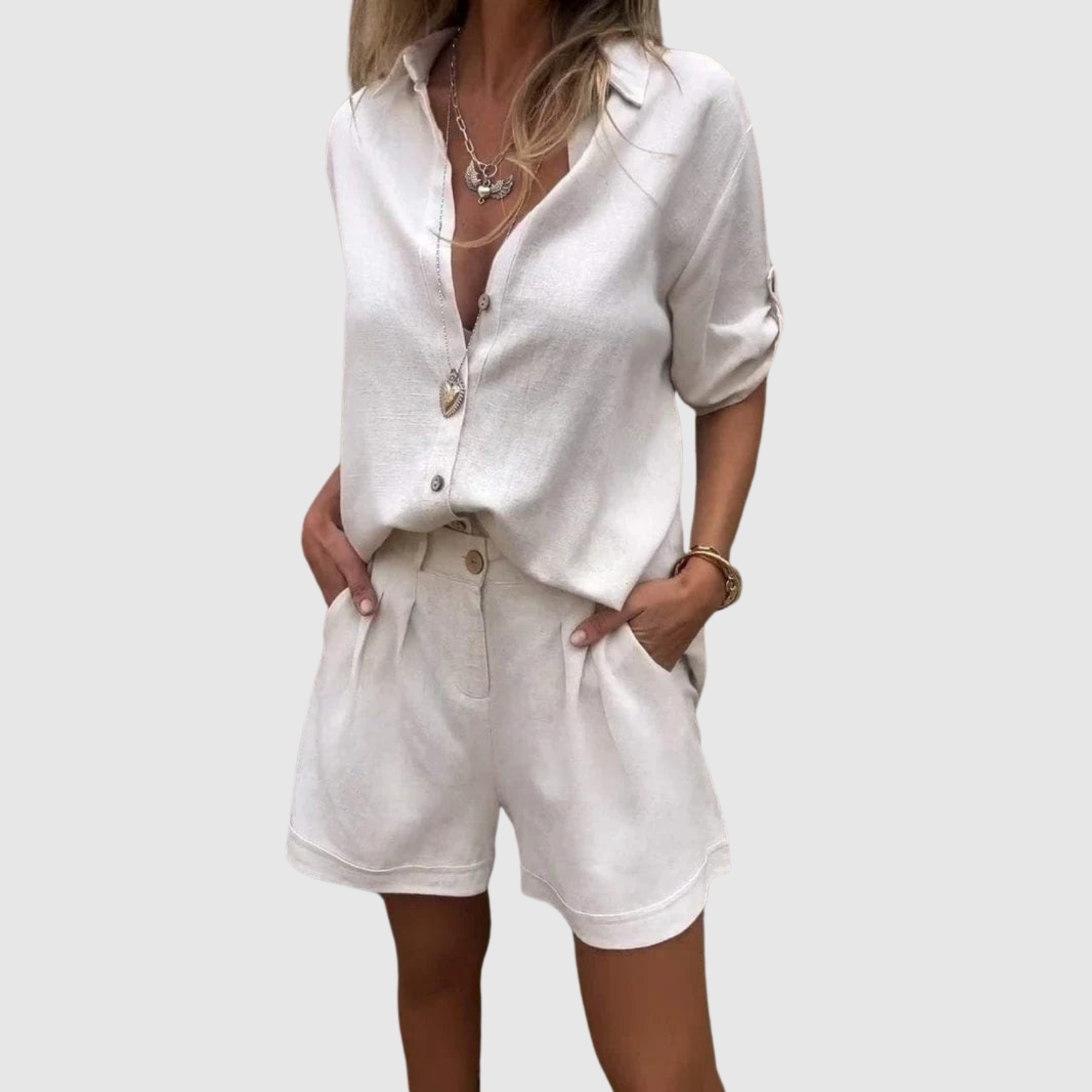 Nicola women's relaxed shirt & shorts set