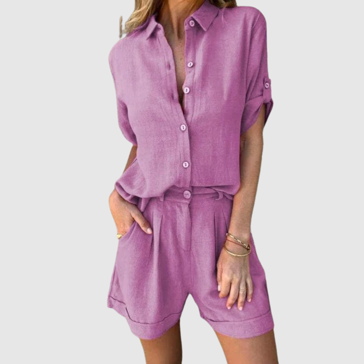 Nicola women's relaxed shirt & shorts set