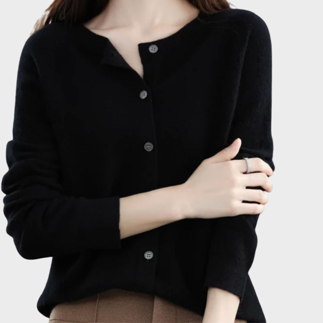 Fuzzy Crew Neck Button Up Cardigan for women, view 8