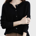 Fuzzy Crew Neck Button Up Cardigan for women, view 8