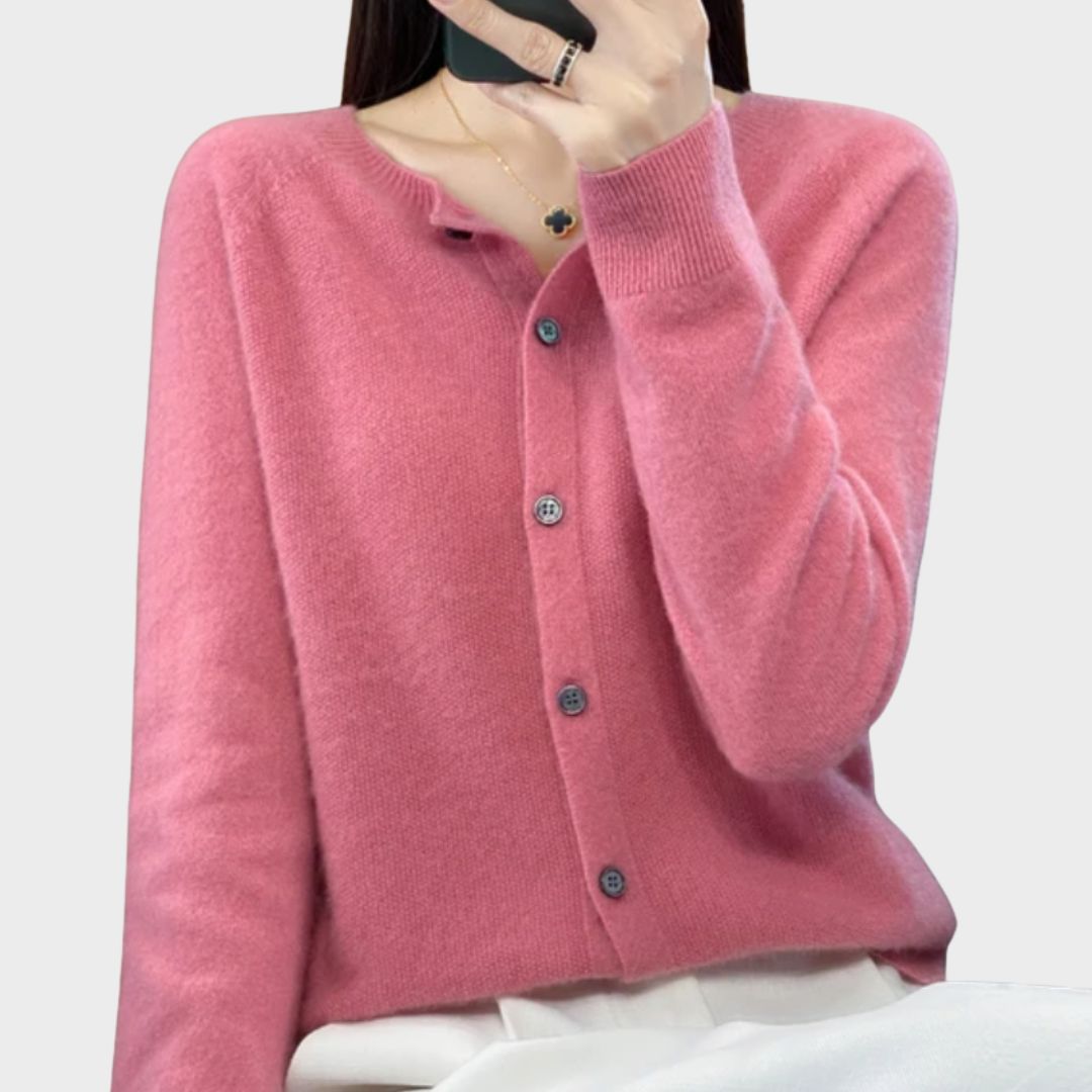 Fuzzy Crew Neck Button Up Cardigan for women, view 13