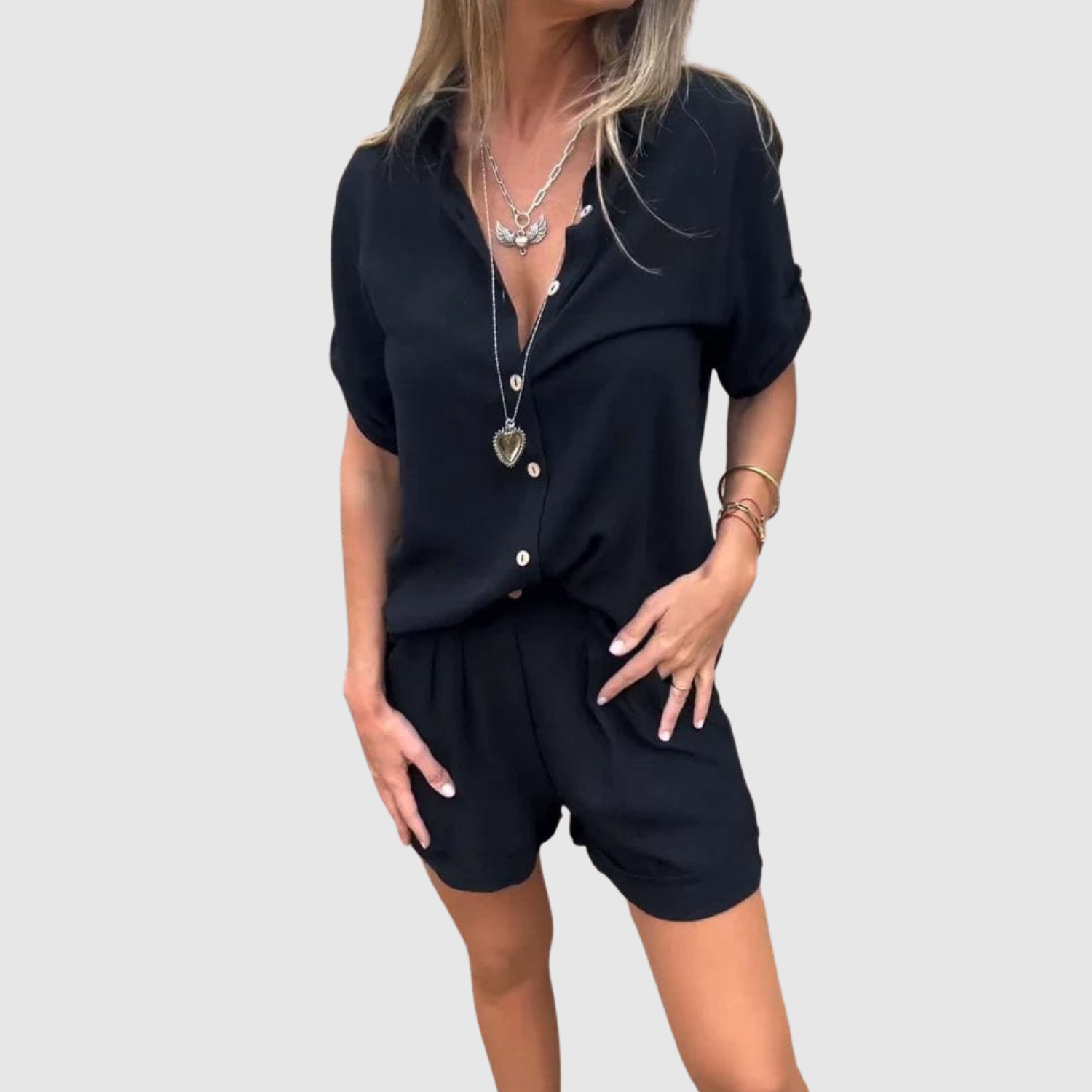 Nicola women's relaxed shirt & shorts set