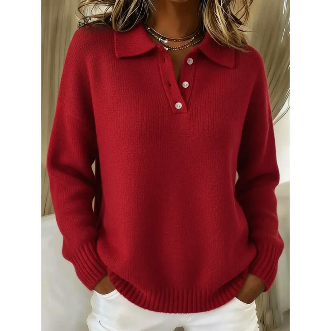 Janet women's soft polo-neck button jumper