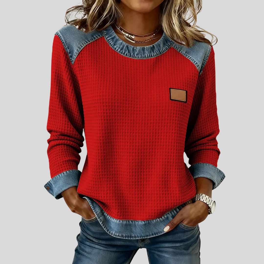 Heather patchwork waffle sweatshirt