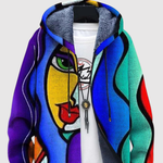 Women's artistic face print hoodie, view 3