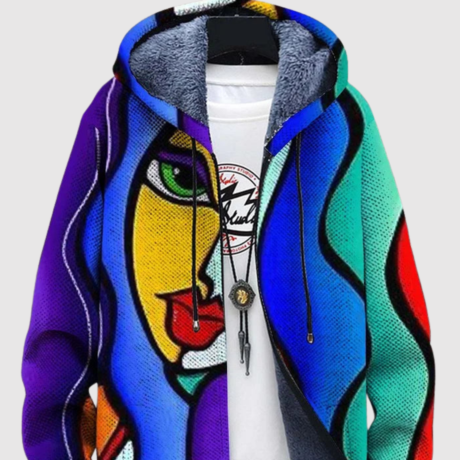 Women's artistic face print hoodie, view 3