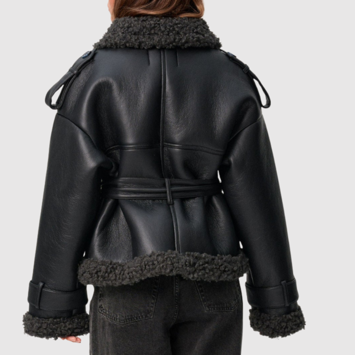 Ruby women's short belted faux leather padded jacket