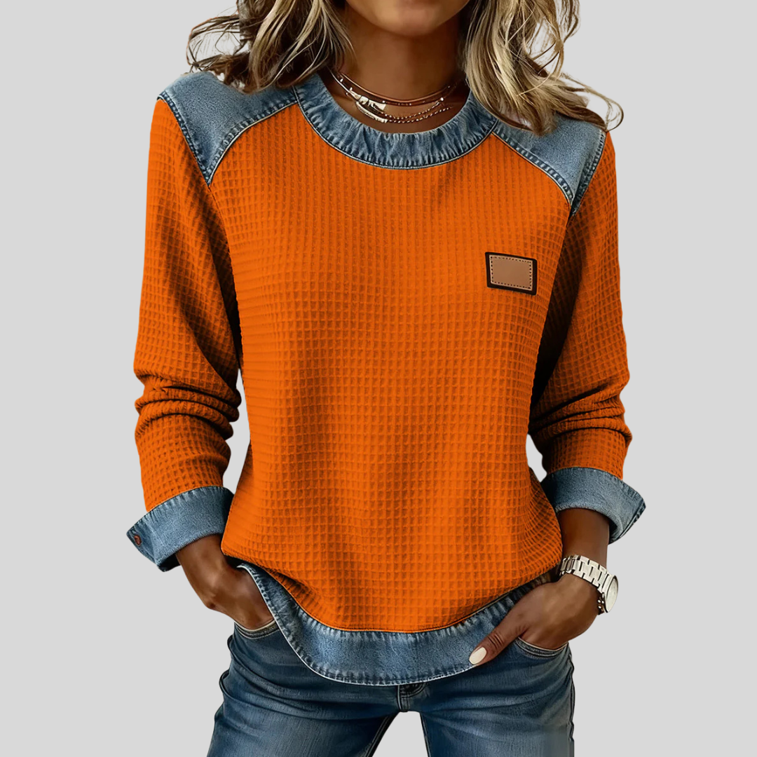Heather patchwork waffle sweatshirt