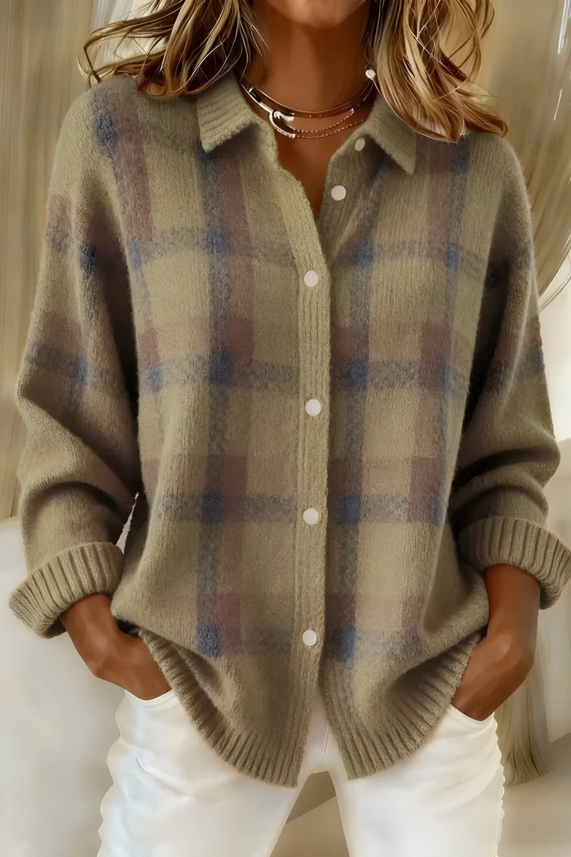 Jacqueline women's checked shirt-collar cardigan