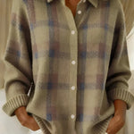 Joanna brown cosy checked knitted cardigan