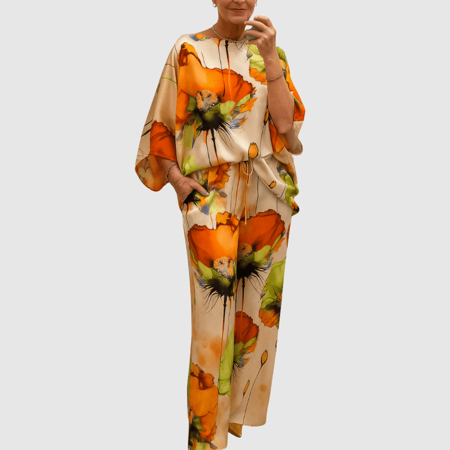 Sonia women's watercolour-print satin two-piece set