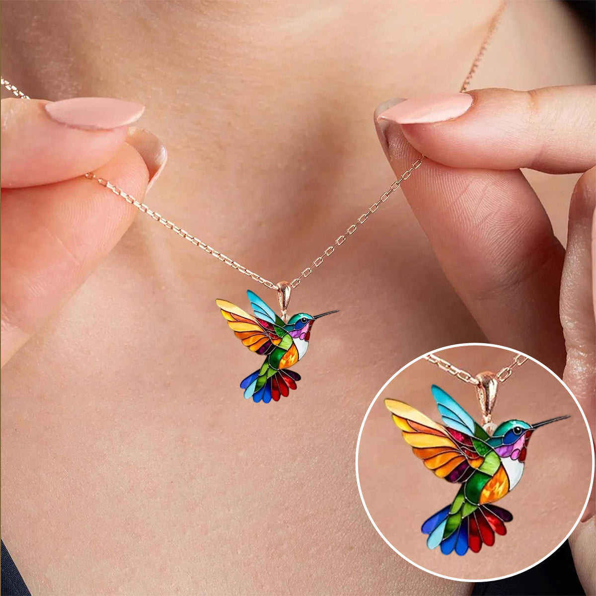 Beautiful Hummingbird Pendant with Matching Earrings