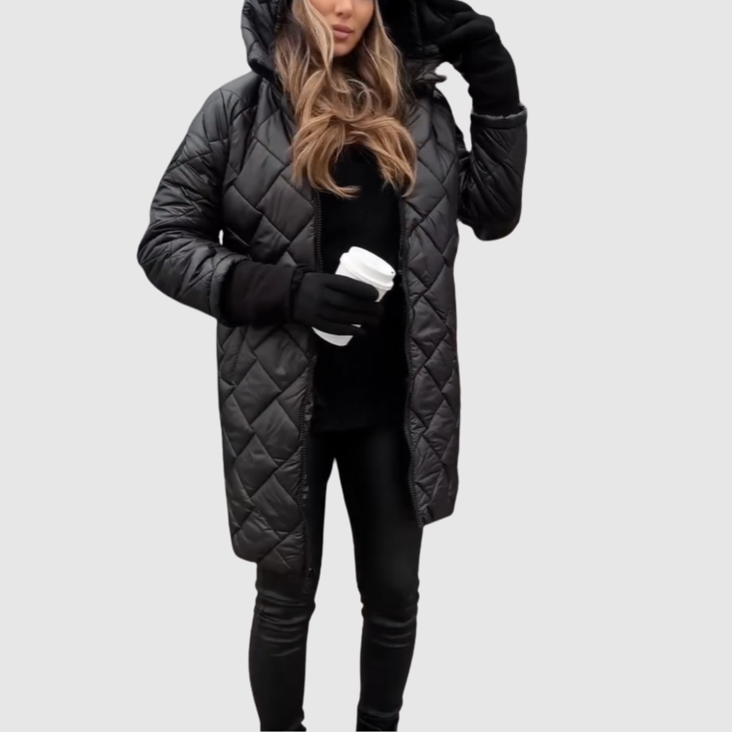 Elegant Long Puffer Coat for women, view 4