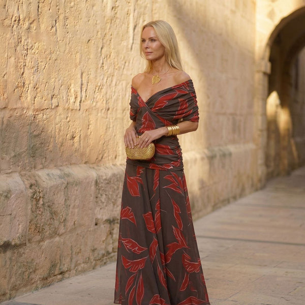 Poppy | Elegant Leaf Pattern Dress