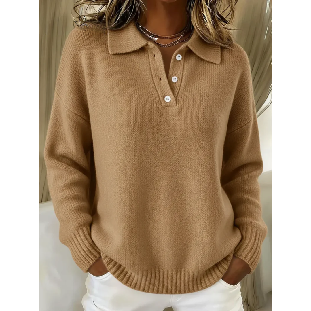 Janet women's soft polo-neck button jumper