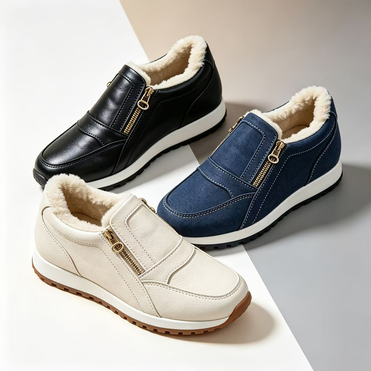 Arabella warm double-zip slip-on sneakers
