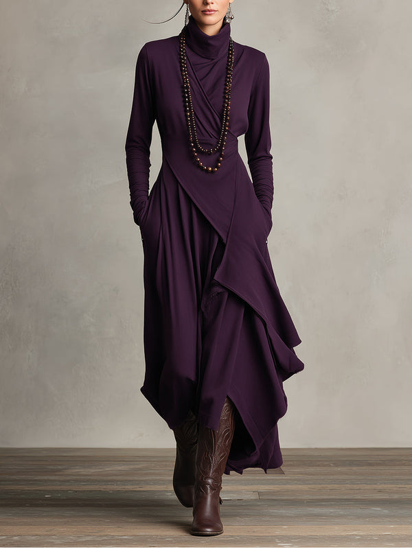 Natalie | Draped Knit Turtleneck Dress