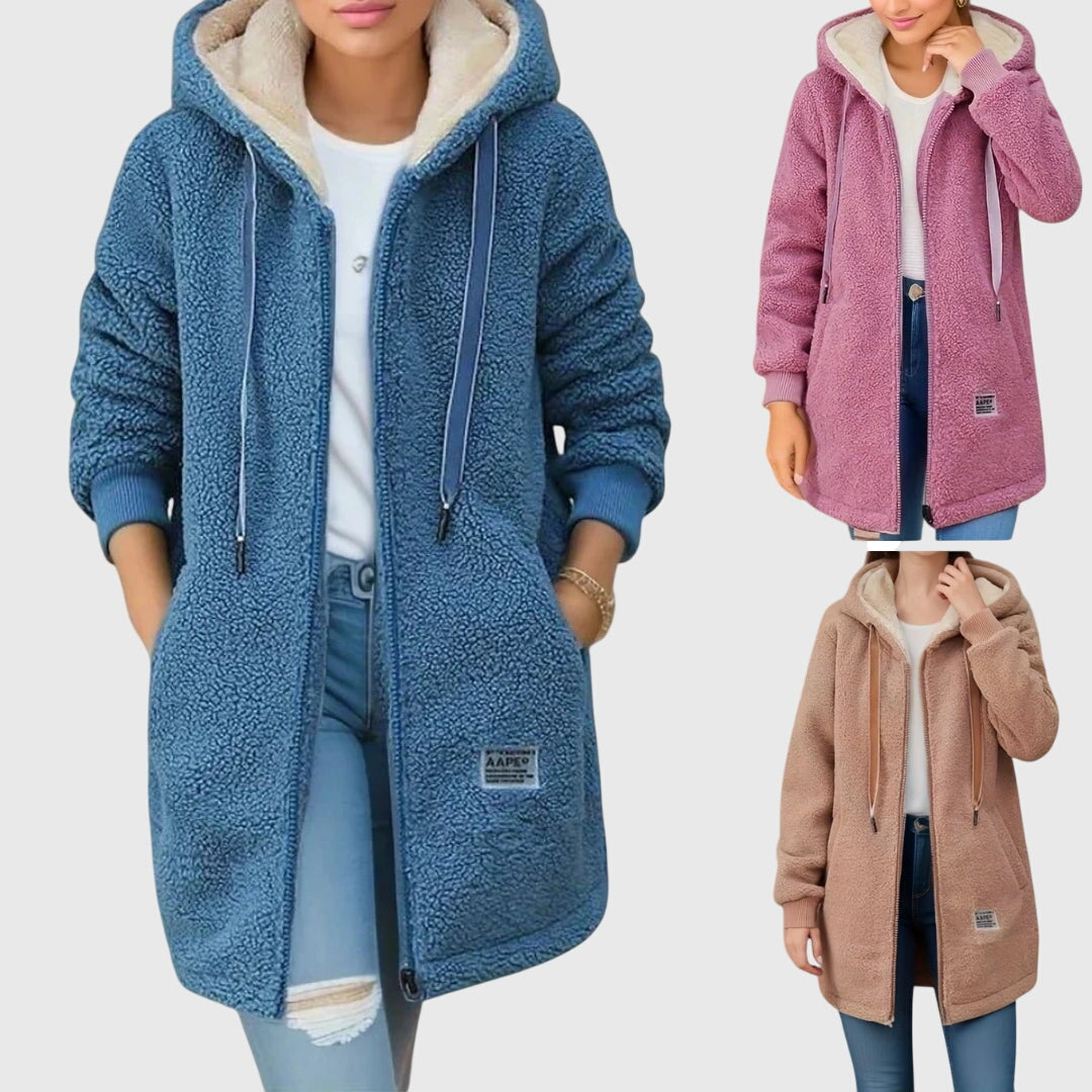 Karen women's long hooded teddy jacket