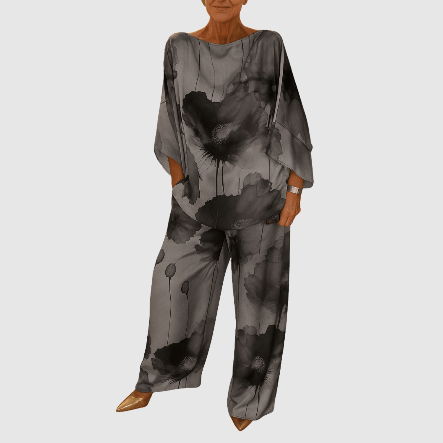 Sonia women's watercolour-print satin two-piece set