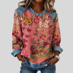 Irene floral print sweatshirt with denim trim