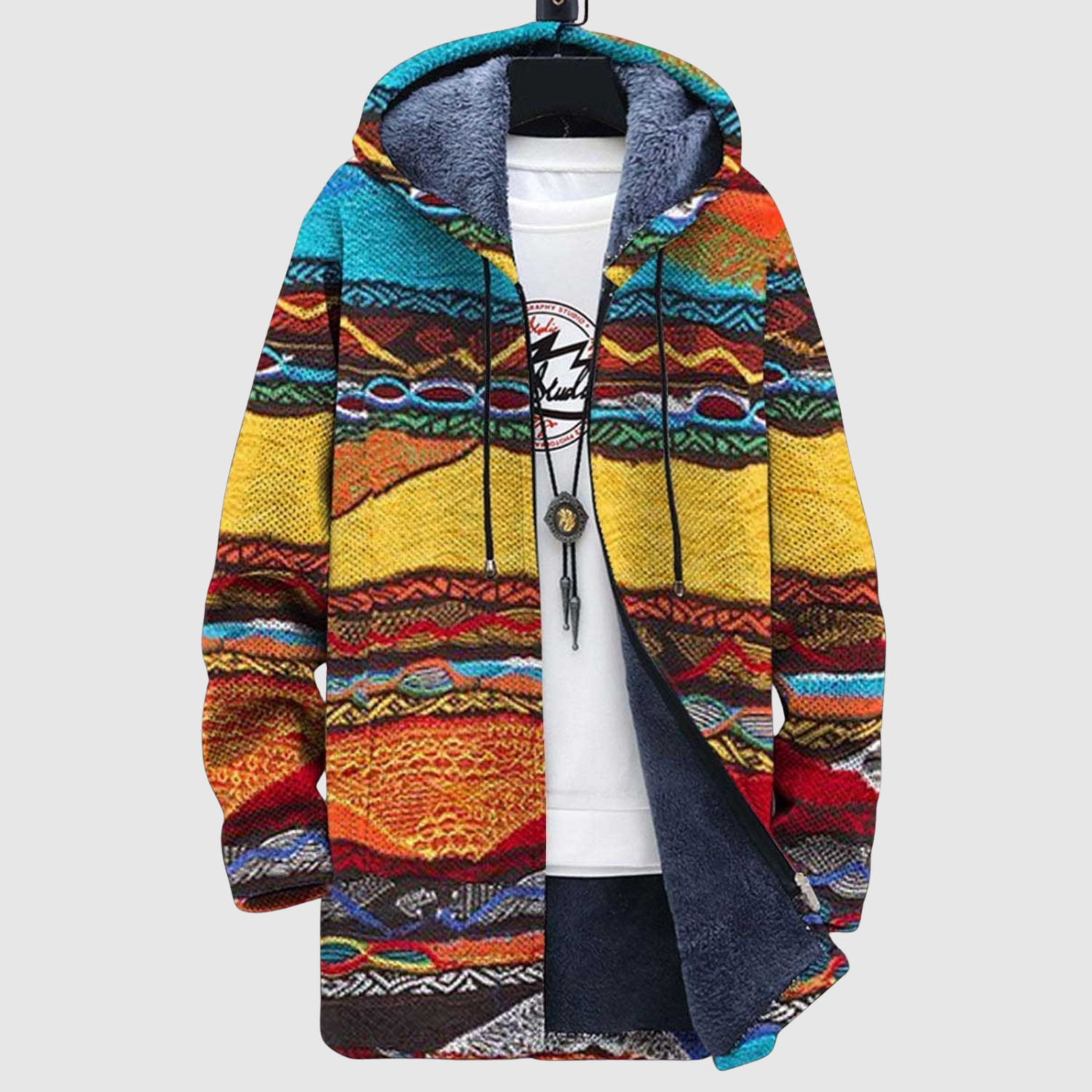 Women's warm retro print hoodie
