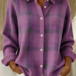 Jacqueline women's checked shirt-collar cardigan