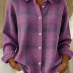 Emma purple relaxed-fit checked cardigan