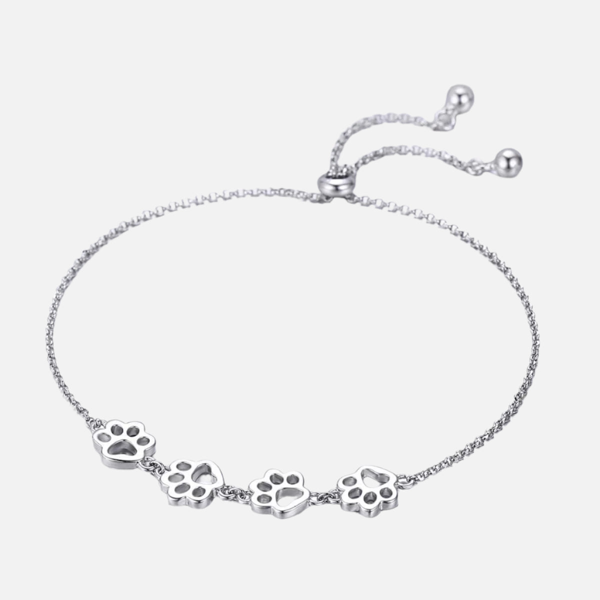 Sterling Silver Paw Print Bracelet — Adjustable Fit