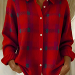 Jacqueline women's checked shirt-collar cardigan