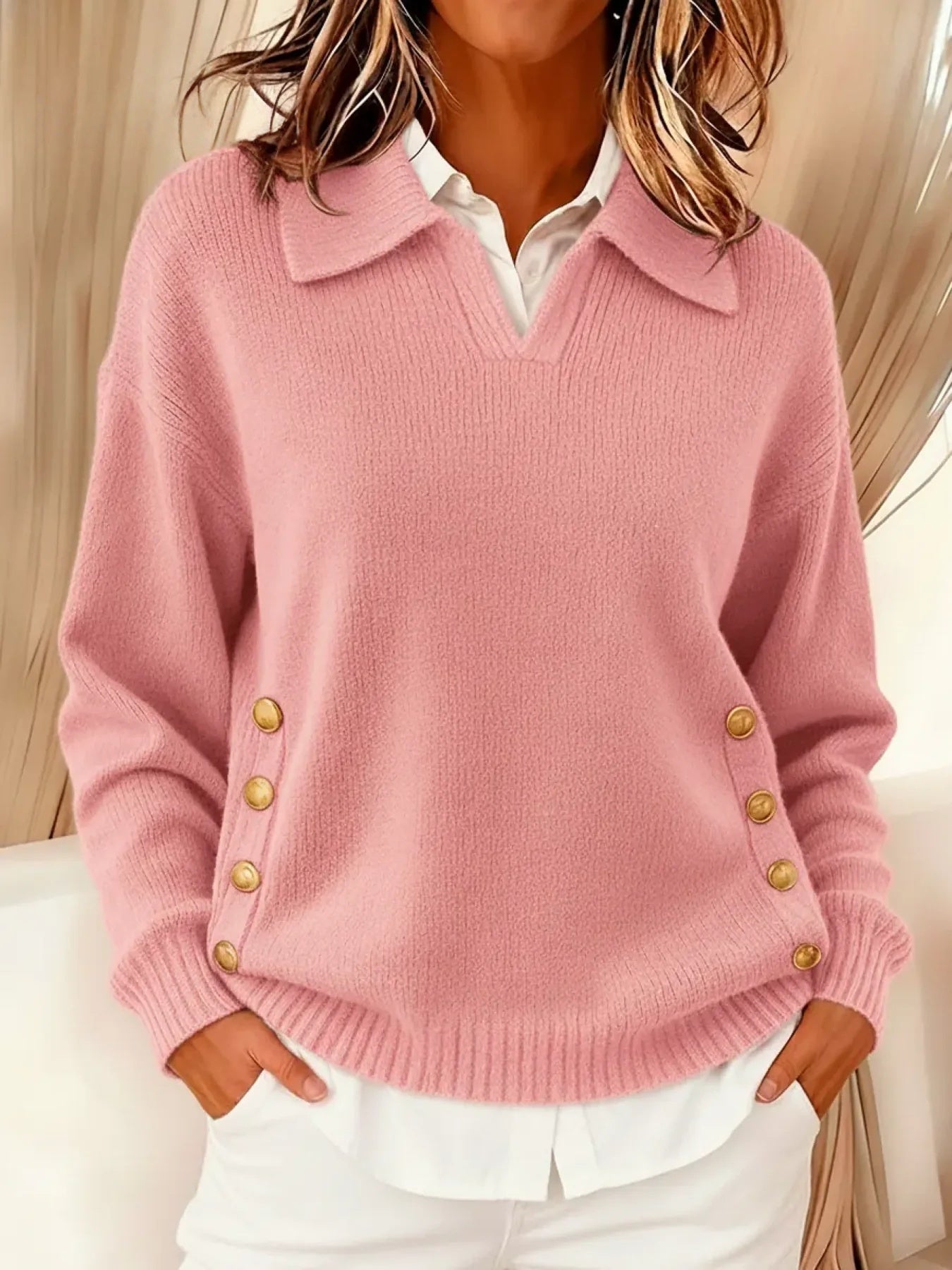 Susan women's polo-collar button jumper