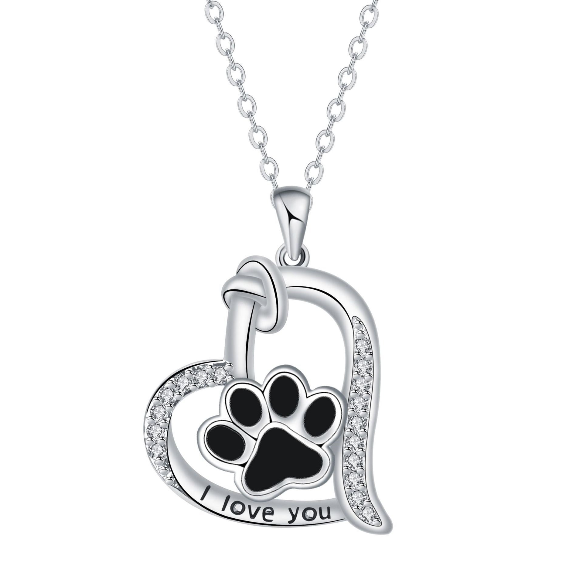 Heart-Shaped Dog Paw Print Necklace with Zirconia