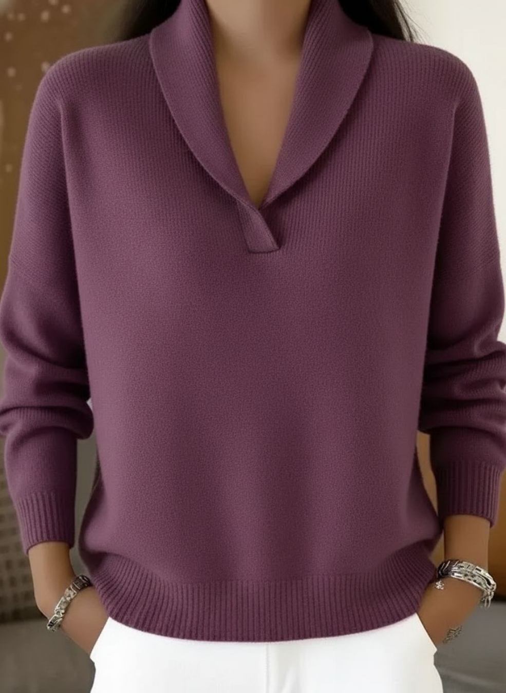 Deborah women's shawl v-neck jumper