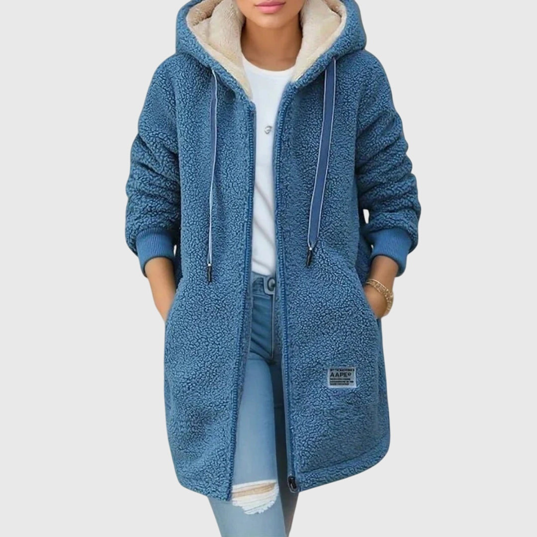 Karen women's long hooded teddy jacket