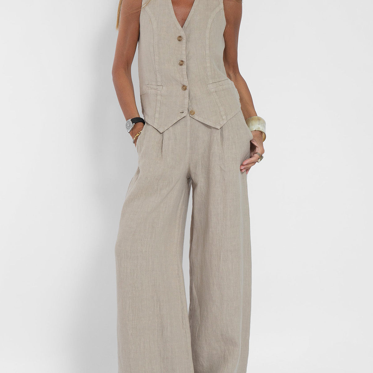Aira - Buttoned Gilet & Wide Trousers