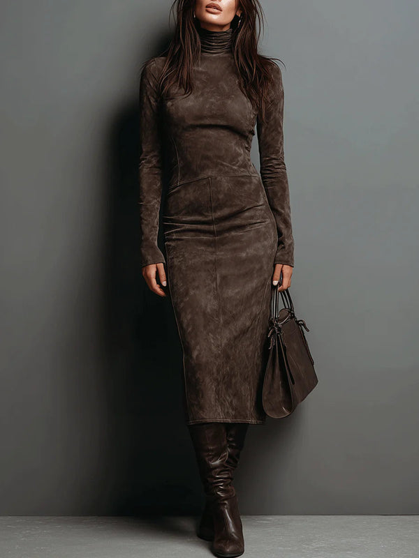 Ava | Suede-Feel Midi Dress