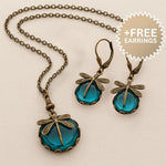 Beautiful Vintage Dragonfly Necklace with Matching Earrings