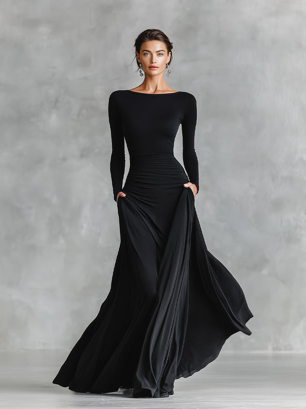 Rubi | Ruched Boat-Neck Maxi Dress