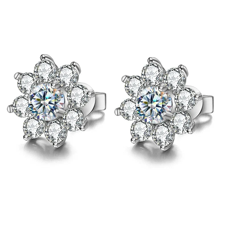 Moissanite Flower Stud Earrings Sterling Silver