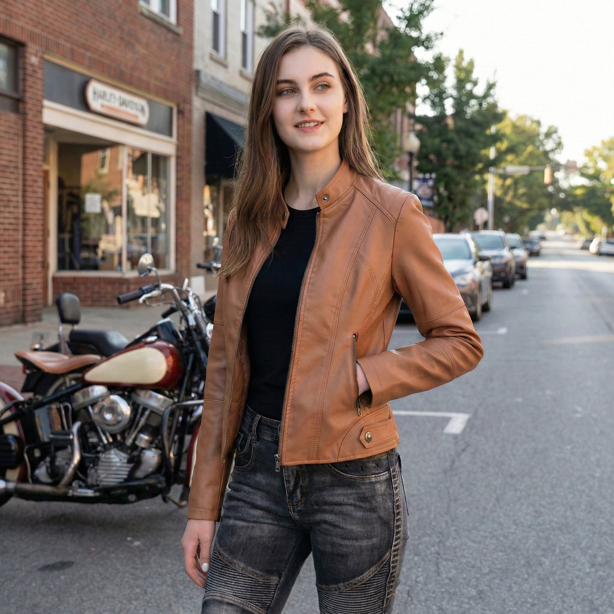 Essential Faux Leather Biker Jacket for women, view 6