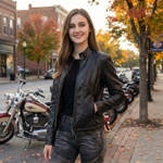 Slim Fit Vegan Leather Racer Jacket for women, view 3