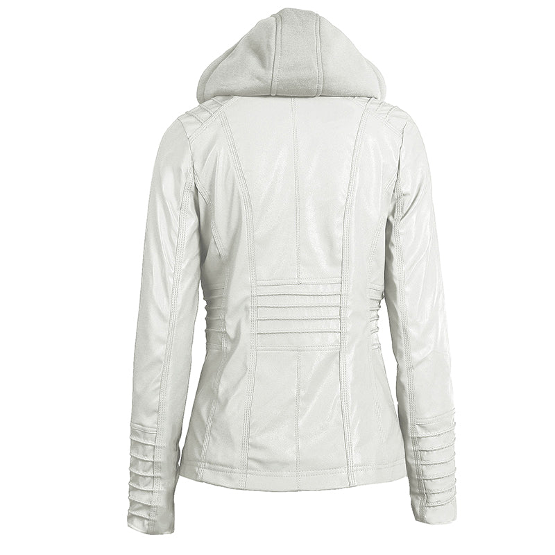 Hooded Faux Leather Moto Jacket for women, view 11