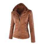 Hooded Faux Leather Moto Jacket for women, view 13