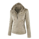 Hooded Faux Leather Moto Jacket for women, view 14