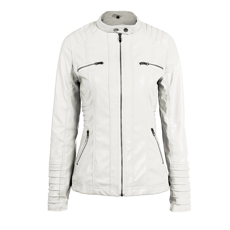 Hooded Faux Leather Moto Jacket for women, view 16