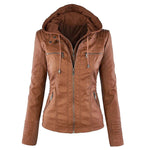 Hooded Faux Leather Moto Jacket for women