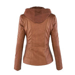 Hooded Faux Leather Moto Jacket for women, view 2